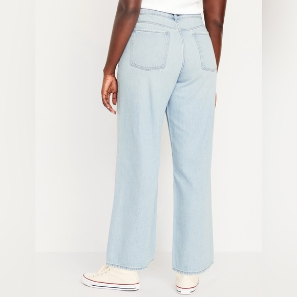 Old navy mid-rise ripped baggy wide-leg jeans light distressed - Picture 6 of 9